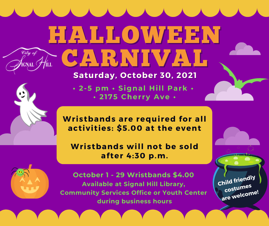 Halloween Carnival 2021 October 30 2 to 5 pm Signal Hill Park